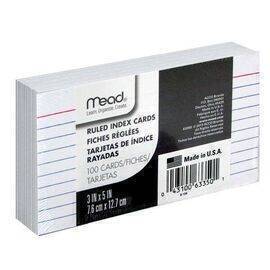 mead - Ruled Index Cards White Pack of 100 - 7.6x 12.7cm