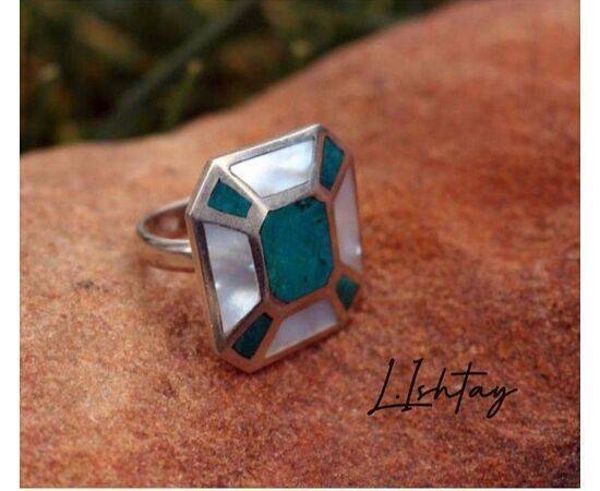 L . Ishtay Jewelry Ring Silver with Mother of Pearl and Andean Turquoise