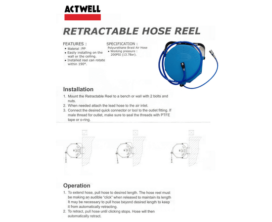 ACTWELL - Hose Reel Retractable 12M