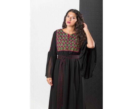 Aida Ghanem Designs - Traditional Abaya - Dress Black with Pink and Green Embriodery