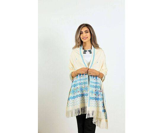 Aida Ghanem Designs - White Scarf Embroidered Shwal 