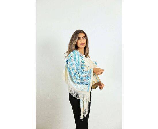 Aida Ghanem Designs - White Scarf Embroidered Shwal 