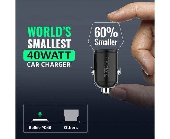 PROMATE - Car Charger with 40W Dual USB - C PD Promate Bullet-PD40 Car Charger with 40W Dual USB - C PD