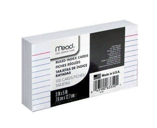 mead - Ruled Index Cards White Pack of 100 - 7.6x 12.7cm