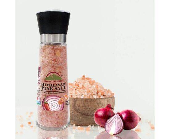 Himalayan Chef - Pink Salt Onion & Red Crushed Pepper Large Glass Grinder 300 Gram