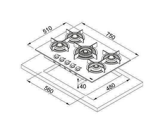 Franke - Gas Hob Black Mirror 75X51Cm New Crystal Fhcr 755 4G Tc He Xs C