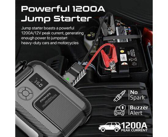 Promate PatrolPack Jump Starter, Power Bank with 16000mAh Capacity, 150PSI Air Pump