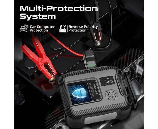 Promate PatrolPack Jump Starter, Power Bank with 16000mAh Capacity, 150PSI Air Pump