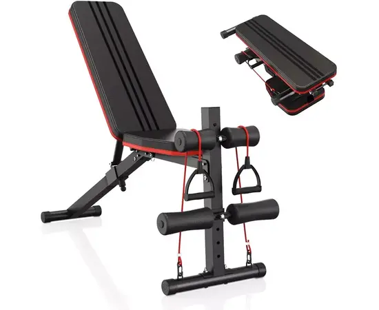 Foldable Gym Bench with Resistance Bands